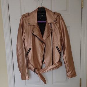 GUESS Women's Rose Gold Leather Jacket